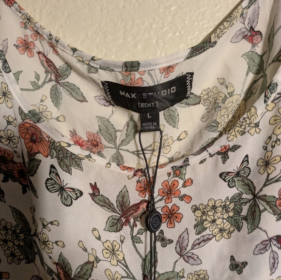 max Studio Floral Cold Shoulder Top Size Large Nwt - Picture 5 of 7